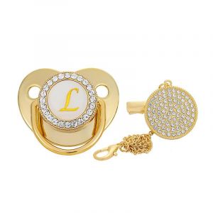Sucettes Pour B&eacute;b&eacute;, Sucette Incurv&eacute;e &Agrave; 26 Lettres Avec Clips, Sucette Dor&eacute;e Pour B&eacute;b&eacute; De 6 &Agrave; 18 Mois, Alimentation En Poudre De Lait Pour B&eacute;b&eacute; L - Neuf