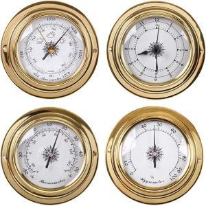 SUBZONAL-Lot de 4 thermom&egrave;tres, hygrom&egrave;tres, barom&egrave;tres, horloge, 9,8 cm, coque en cuivre, station m&eacute;t&eacute;o ext&eacute;rieure, barom&egrave;tre multifonction, pour accrocher la maison, le bureau, la p&ecirc;che, la voile - Neuf