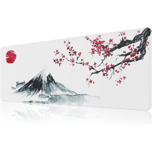 JGD-Tapis de Souris Jeu Blanc en Fleur de Cerisier Japonais (800&times;300&times;3MM) &eacute;tendu, Bords Cousus, Base en Caoutchouc antid&eacute;rapante. - Neuf