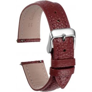 Kal-Bracelets De Montre En Cuir Véritable 18mm Remplacement Rapide Plat En Cuir De Vache Bracelet De Montre Élégant Pour Femmes Et Hommes Avec Boucle En Acier Inoxydable, Rouge - Neuf