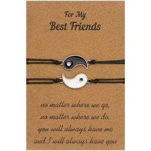 Kal-2 Pcs Bracelets À Cordon Ajustable Yin Yang Puzzle Pour Bff Relation D'amitié Petit Ami Petite Amie Cadeau De La Saint-Valentin - Neuf