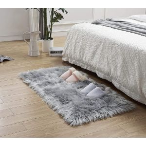 Sjzg-- Tapis En Peau De Mouton - Peau D'agneau Synth&eacute;tique - Fourrure Synth&eacute;tique - Laine Synth&eacute;tique - Tapis De Lit - Tapis De Canap&eacute; - 60 X 90 Cm - Gris - Neuf