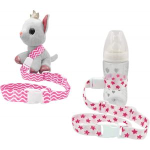 Lot de 2 pi&egrave;ces Attache Jouet, Doudou, Biberon? Gourde pour B&eacute;b&eacute; ou Enfant | Poussette, Si&egrave;ge Voiture, Chaise Haute, Chariot | Accroche Sangle Anti Chute Ajustable | Cha&icirc;ne Clip | 0 &agrave; 3 ans (Rose) - Neuf