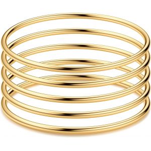 Eryi-5 Pièces Bracelet Jonc Pour Femme Fille En Acier Inoxydable Simple Style Poli Lisse Bracelet Argent/Or Empilables Bracelet Pour Femme Meilleur Ami 3mm - Neuf