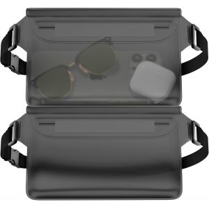 KALANKA-2X Sacoches Étanches [ 22 x 15.5 cm ] - IPx8 Waterproof - Sac Banane Portable avec Fermeture Triple et Ceinture Réglable en Gris - Neuf