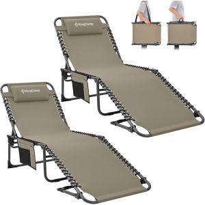 Bain De Soleil Pliants 5 Positions Réglable,Chaise Longue Inclinable Pliable,Lit De Camping Pliant Avec Oreiller Poche Charge Max 180kg Transat De Relaxation Pour Plage Jardin Camping Voyage - Neuf