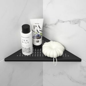 Étagère D'Angle De Douche En Acier Inoxydable 304 Sans Perçage Pour Salle De Bain - Trou Carré - 253 X 253 X 355 Mm - Noir - Neuf
