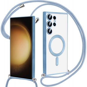Eryi-Coque Pour Samsung Galaxy S23 Ultra Avec Cordon, Compatible Avec Magsafe, Transparent Silicone Ultra Mince Housse Avec Collier Cordage, Magnétique Case Pour Samsung S23 Ultra, Bandoulière-Bleu - Neuf