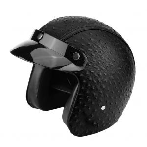 Casque Moto Universel Demi-Ouvert En Cuir Pu (Noir Autruche L) - Neuf