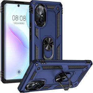 Kal-Coque Pour Huawei Nova 8, + Verre Trempé, Étui De Protection Soft Tpu + Pc, Heavy Duty, Slim Dual Layer Protective Housse Etui Coque Avec Support De Bague En Métal, Bleu - Neuf