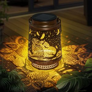 Lampe De Hibou Solaire Gardin Extérieur Metal Suspension Led Lampe Imperméable Chouette Lanternes Décoratives Évidées À Énergie Solaire Avec Led Pour Patio, Jardin Et Allée - Neuf