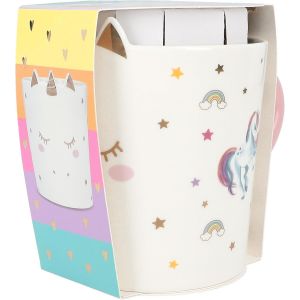 Mevronisshop-13069 Ylvi Becher Einhorn Blanc Avec Impression Licorne Dor&eacute;e Et Slogan, Tasse En Porcelaine Avec Anse Rose, Contenance Env. 300 Ml - Neuf