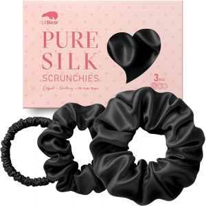 Kalanka-Litbear Lot De 3 Chouchous En Soie De M&ucirc;rier 100% Pure Soie De M&ucirc;rier En 3 Tailles, Anneaux &Agrave; Cheveux Pour Dormir, Doux Pour Les Cheveux Contre La Casse (Rose + Violet + Noir) - Neuf