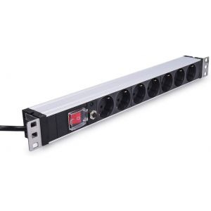 Multiprise 7 Prises Anti Surcharge - Bloc Secteur Prise Multiple Schuko Câble 2M Interrupteur Et Indicateur Puissance - Vissable - Noir - Neuf