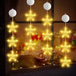 KAL-Lumières De Ventouse De Noël,4 Pièces Lumières Led De Noë,Fenêtre Décorative De Noël Avec Étoile,Led Rideau Lumineux Noël,Deco De Noel Interieur,Decoration Noel Fenetre Lumineuse - Neuf