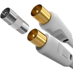 TV Antenna Cable Male to Male White Cable Coaxial TV PAL RF with Female to Female Adapter for TV Decoder TNT DVB T2 DVB-C DVB-S TV Freebox Resistor 75 Ohm 1M - Neuf