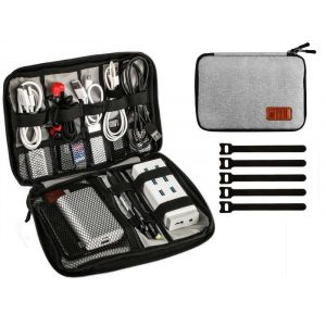 Sac organiseur de c&acirc;bles gris 25 x 18 cm pour le rangement des accessoires &eacute;lectroniques - Neuf