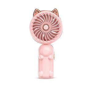 Ventilateur portatif pliable avec oreilles - Mini ventilateur avec batterie rechargeable USB (rose) - Neuf