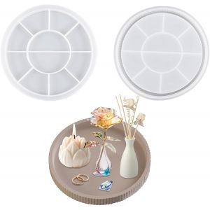 Moule &Agrave; Plateau En Silicone 22.5cm Moule Silicone Rond R&eacute;sine, Moule Resine Epoxy Plateau, Moule Coaster Avec Rainures Pour Bricolage Dessous De Verre Bougeoir D&eacute;coration Int&eacute;rieure - Neuf
