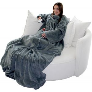 Ulteronixshop-Plaid &Agrave; Manches Couverture Douillette Tv Avec Chanceli&egrave;re Et 2 Grandes Poches - Gris 170 Cm X 200 Cm - Neuf