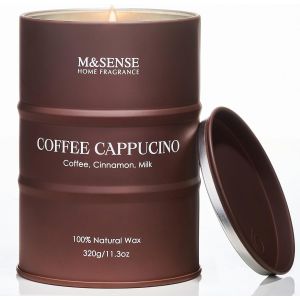Bougie parfumées au café Cappucina, bougies en cire naturelle de soja 320g 70 heures de combustion longue durée, bougies à l'arôme de café fort Cadeaux pour les amateurs de café - Neuf