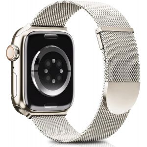 Bandes Compatibles Avec L'apple Watch 41 Mm, 40 Mm Et 38 Mm Pour Les Femmes Et Les Hommes, Réglable Double Bande Magnétique Pour L'iwatch, Série 8, 7, Hne, 6, 5, 4, 3, 2, 1, Starlight Métal Lisse M - Neuf
