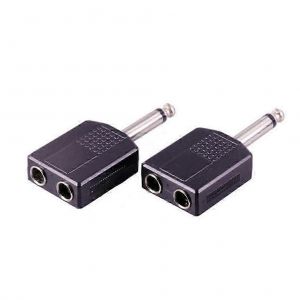 2pcs mâle à femelle 6.35mm double mono casque microphone y convertisseur séparateur 1/4 pouce stéréo audio jack adaptateur (comme illustré) - Neuf