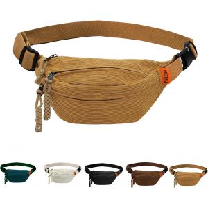 SJZG-Sac Banane En Velours C&ocirc;tel&eacute; Pour Homme Et Femme Avec Poches Zipp&eacute;es Et Sangle De Ceinture R&eacute;glable, L&eacute;ger Pour La Course &Agrave; Pied, L'Entra&icirc;nement, La Randonn&eacute;e, Cordon Jaune, Mode - Neuf