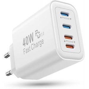 JGD-Chargeur USB C Rapide, 40W Chargeur Samsung Charge Rapide, 4Ports Multiple USBC Prise pour Samsung Galaxy S25 S23 S24 Ultra Plus A54, iPhone 16 15 14 13 12 11 Pro Max/iPad, Tablette Adaptateur Se - Neuf