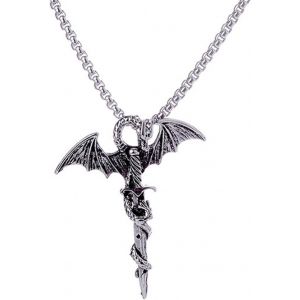 Kal-Collier Viking Flying Dragon/Ailes D'amour Pour Homme, Cha&icirc;ne En Acier Inoxydable, Longueur R&eacute;glable, Bijoux Vintage R&eacute;tro, Accessoires De F&ecirc;te, Cadeau Pour Hommes Et Gar&ccedil;ons, 60/50 Cm - Neuf