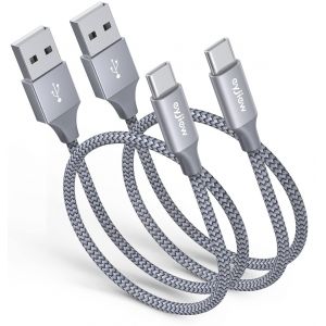 TRAHOO-Cable USB C 50cm Court [0.5M, Lot de 2], C&acirc;ble USB vers USBC Charge Rapide 3A Nylon Tress&eacute; Chargeur pour iPhone 17 16e/16/15 Pro max,Galaxy S25 S24 S23 A55 A35 Redmi Note 13 Pro 12 P60 P50,PS5 - Neuf