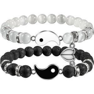 Kal-Bracelet Couple Symbole Coeur Acier Inoxydable Tiss&eacute; &Agrave; La Main Couple Bracelet Yin Yang Bracelet Illimit&eacute; Pour Petit Ami Petite Amie Mari Femme Lui Elle Valentine Cadeau - Neuf