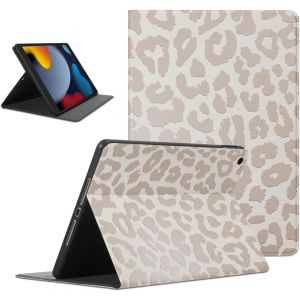 LORANKA-Coque pour iPad 9./8./7. Generation, Aesthetic L&eacute;opard Motif Design Filles Femmes Housse de Protection L&eacute;ger avec Support Fonction Ultra-Mince PU Tablet Case &Eacute;tui &agrave; Rabat, Blanc - Neuf