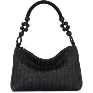 RFCBC-Sac Fourre-Tout en Paille pour Femmes Sac de Plage été Sac portés épaule en Raphia pour Vacances Voyages Sac d'aisselles Tissé(Noir) - Neuf