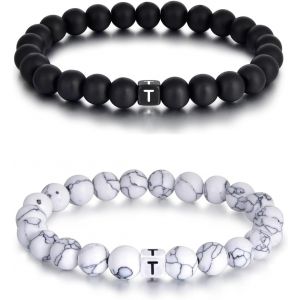 Kal-Lot De 2 Bracelets Avec Lettres De L'alphabet De 8 Mm En Pierre Naturelle Pour Couple Livr&eacute; Dans Une Bo&icirc;te Cadeau Raffin&eacute;e - Neuf
