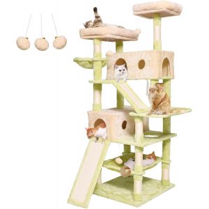 Arbre À Chat Pour Grands Chats - 180 Cm De Haut - Arbre À Chat Avec Maison, De Nombreuses Plateformes D'observation, Hamac Pour Chat, Corde En Sisal, Échelle D'escalade, Tapis De Couchage En Peluche - Neuf