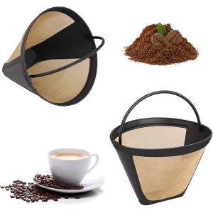 Lot De 2 Filtres &Agrave; Caf&eacute; R&eacute;utilisables, Filtre Permanent, Filtre Universel Pour Cafeti&egrave;re, Filtre &Agrave; Caf&eacute; 100 Mesh, Acier Inoxydable 304, Avec Poign&eacute;e, 12 Cm (Dor&eacute;) - Neuf