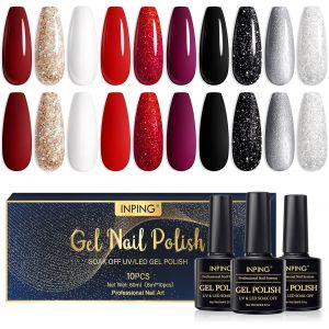 Kal-Vernis Semi Permanent,10 Couleurs Or Blanc Rouge Noir Argenté Pailleté Vernis Gel Uv Semi Permanent,Série Sombre Vernis À Ongles Pour Débutant Cadeaux Diy Nail Art, 8 Ml - Neuf
