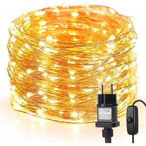 Kal-Le Guirlande Lumineuse 20m, 200 Led En Cuivre, Imperméable Ip65, Lumière Etoilée, Blanc Chaud, Pour Décoration Intérieure Extérieure, Jardin, Noël, Anniversaire, Mariage, Christmas - Neuf