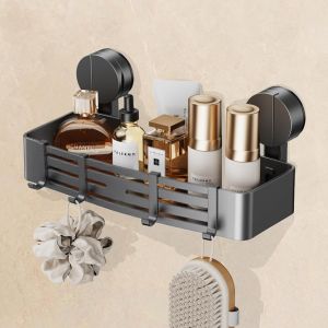 Étagère de Douche Robuste avec Ventouse Sous Vide|4 Crochets,32 cm de Longueur,Capacité de Charge 10 kg,Installation en 1 Minute|Porte-Shampooing Amovible et Anti-Rouille pour Douche - Neuf