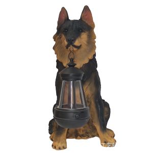 Statue De Chien Solaire Avec Lanterne - Lampe Solaire D'ext&eacute;rieur Pour Jardin, Terrasse, Pelouse Et All&eacute;e - Noire - Neuf