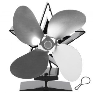 Hjlian Ventilateur De Poele A Bois A 4 Pales Alimente Par La Chaleur, Accessoire De Cheminee Pour La Distribution De La Chaleur, Argent - Neuf