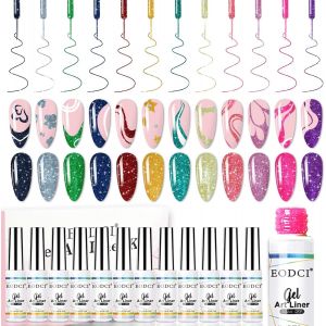 Kal-Pcs Vernis Semi Permanent, Paillettes Réfléchissantes Rouge Rose Jaune Vert Liner Gel Nail Art Pailleté Vernis À Ongles Soak Off Uv Pour La Peinture Au Trait Nail Art Design Vernis Liner - Neuf