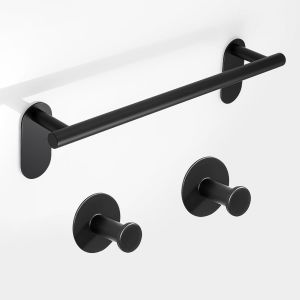 ERYI-3 Pièces Ensemble De Salle De Bain Adhésif, 40Cm Porte Serviette Noir & 2 Patere Murale, Porte Serviette Salle De Bain Et Crochet Mural, Sus304 Acier Inoxydable, Egkn2401-3M-Set-3-B - Neuf
