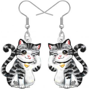 Kal-Adorable Jolie Chance Tabby Chat Boucles D'oreilles Pendentif, Design De Dessin Animé, Acrylique Bijoux Pour Femmes Filles Chaton Amoureux Cadeaux Nouveauté Amusant Hypoallergénique Charms - Neuf