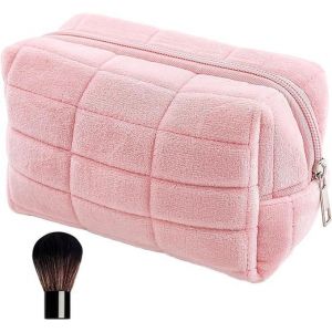 Trousse Maquillage Femme Fille, Grande Capacit&eacute; Sac &Agrave; Cosm&eacute;tiques De Voyage, Trousse De Toilette &Agrave; Carreaux Mignon, Portable Rangement Pour Makeup, Accessoires Voyage, Rose - Neuf