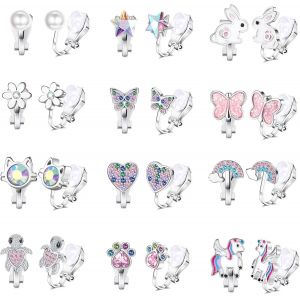 12 Paires Boucles D'oreilles Clip Femme Fille Enfant Hypoallergéniques Boucle Oreille Sans Trou Papillon Arc-En-Ciel Fleur Perle Étoile Bijoux Enfants Fille[Bou9242055] - Neuf