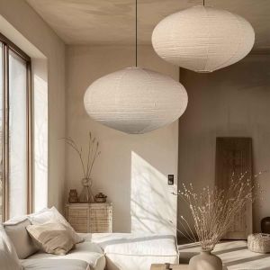 SUBZONAL-Ensemble de 2 abat-jours en lin boh&egrave;me, abat-jours suspendus faits &agrave; la main, diam&egrave;tre 50 cm, ovale, abat-jour minimaliste en tissu pour salon, chambre, couloir et salle &agrave; manger - Neuf