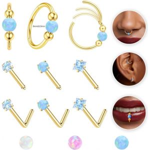 Kal-Piercing Nez Acier Chirurgical Piercing Nez Anneau Or Argent Cz L Piercing Nasal Opale Septum Tragus Daith Conch Cartilage Boucle D'oreille Bijoux Pour Femmes - Neuf