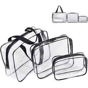 Sac à cosmétiques transparent 3 pièces,sac à cosmétiques de voyage en plastique imperméable,sac de voyage en PVC transparent étanche (noir) - Neuf